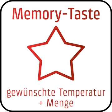 Memory-Taste, Stern, gewünschte Temperatur + Menge, rotes Logo auf weißem Hintergrund