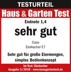 Testurteil Haus & Garten Test, Endnote 1,4, sehr gut, Caso Eierkocher E7, Ausgabe 3/2018