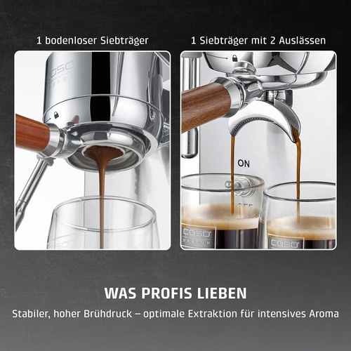 Zwei Espressomaschinen-Siebträger mit Kaffeeauslauf