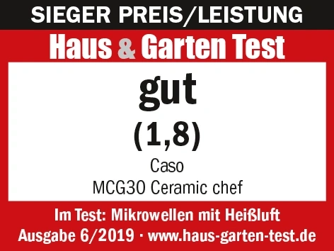 Award for microwave: 'good' from Haus & Garten Test, Caso MCG30 Ceramic chef.