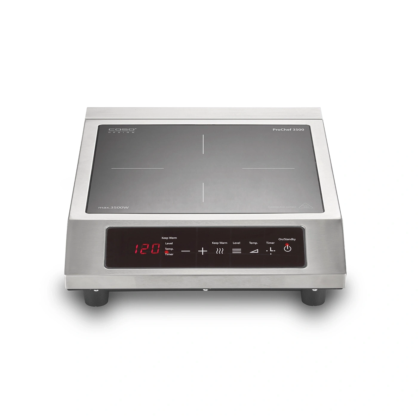 Caso ProChef 3500 induction cooktop, stainless steel, digital display, temperature control, timer.