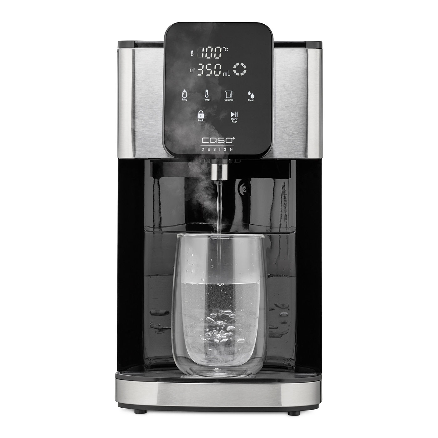 Wasserkocher mit Glas, Dampf und digitaler Anzeige, Temperatur und Volumen