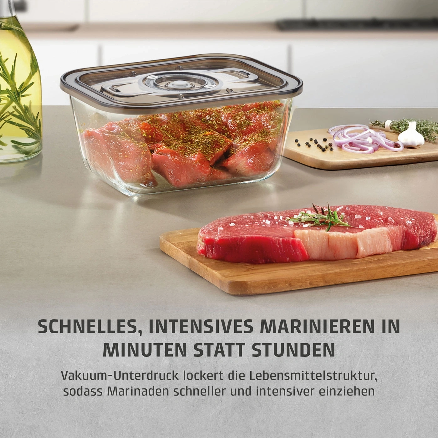 VacuBoxx Eco M Vakuum-Frischebehälter aus Borosilikatglas mit SAN-Deckel