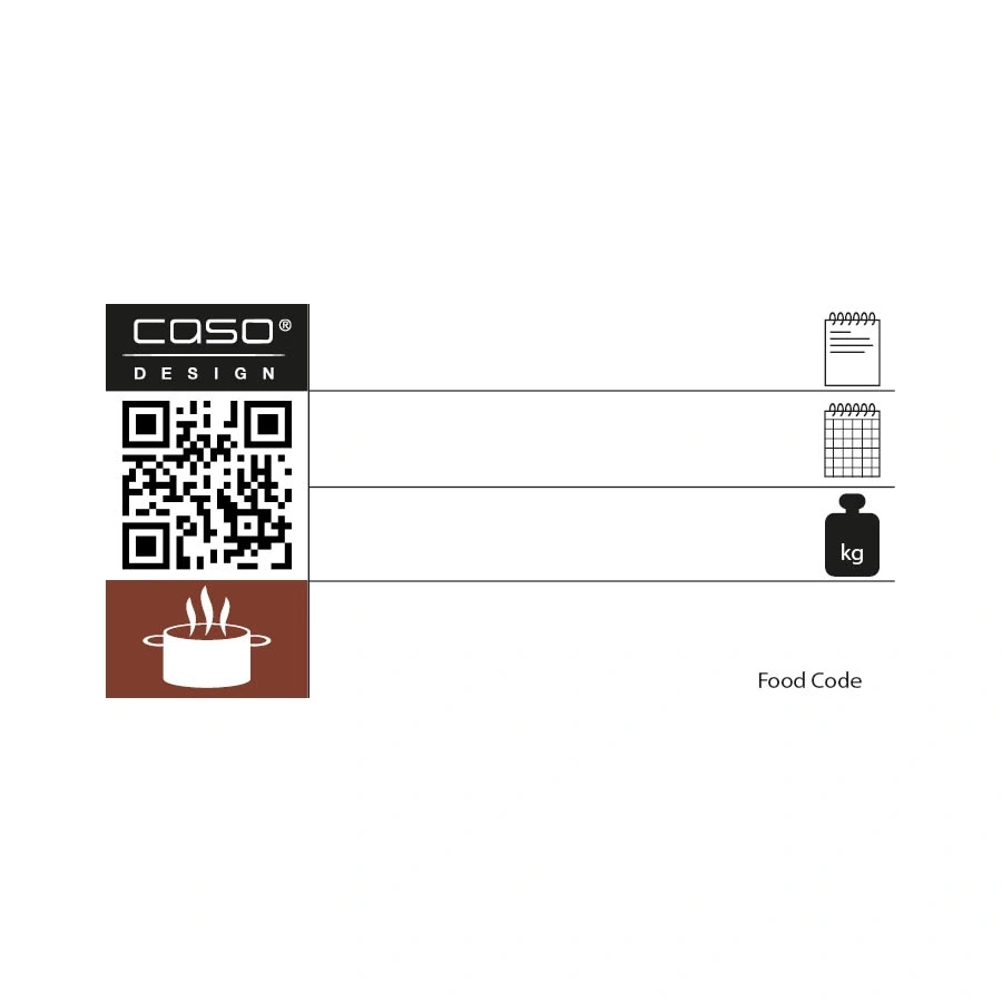 CASO Design, QR-Code, Kochtopf, Food Code, kg, Diagramm, Notizen