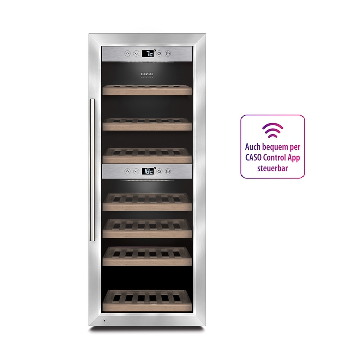 Wine cooler with temperature display and CASO Control App control