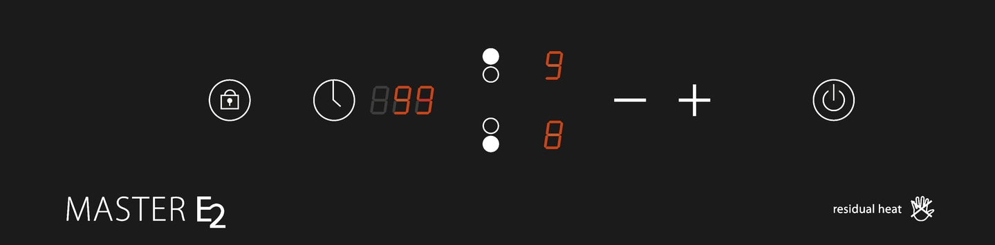 Black hob with controls and residual heat indicator display.
