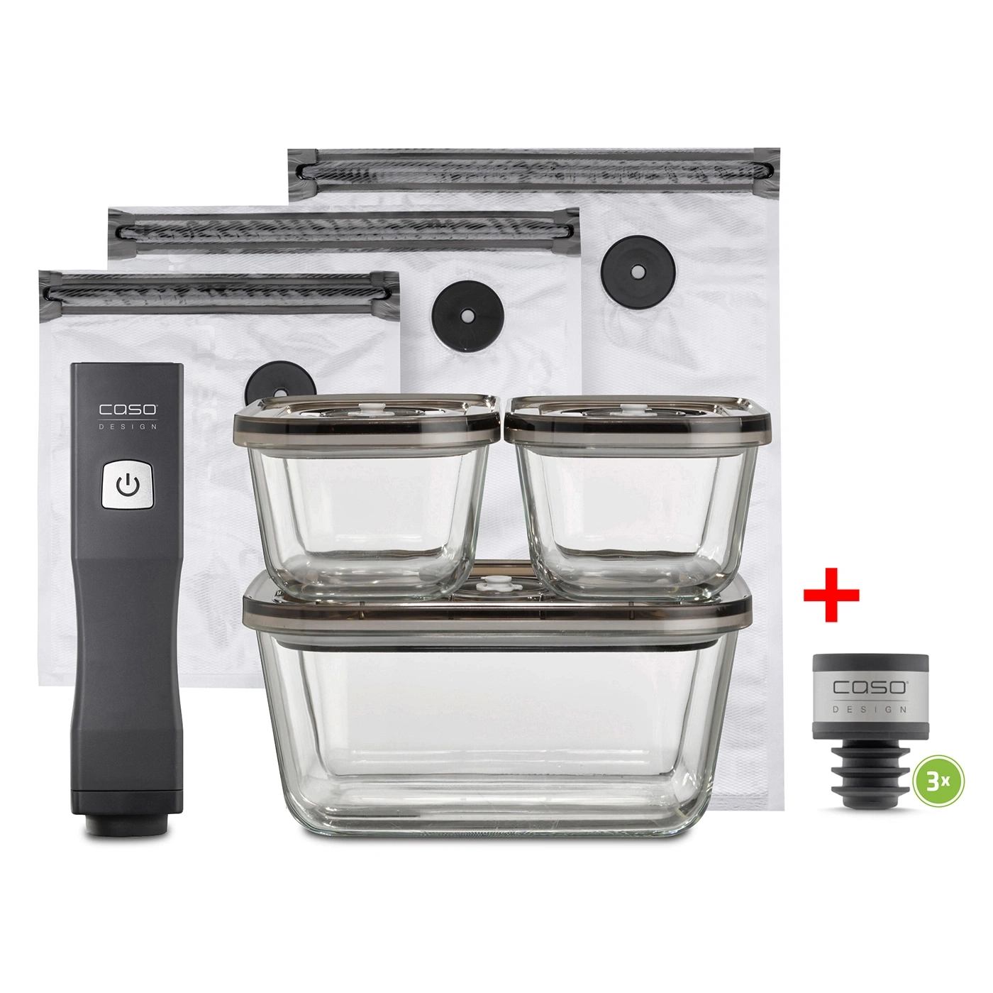 Vacuum sealer set with containers and bags for kitchen, Caso Design