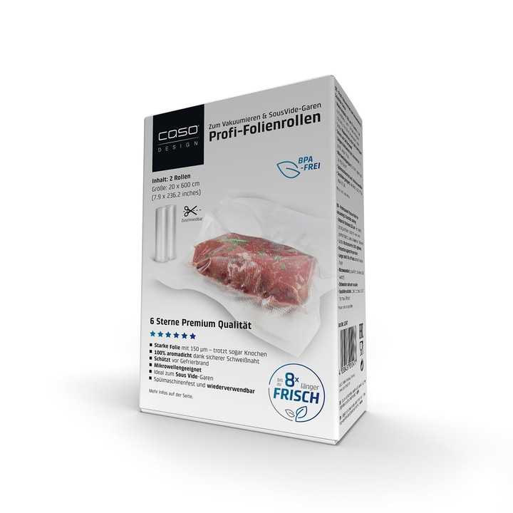COSO Profi-Folienrollen, Vakuumieren & Sous Vide-Garen, BPA-frei, 6 Sterne Premium Qualität, 2 Rollen