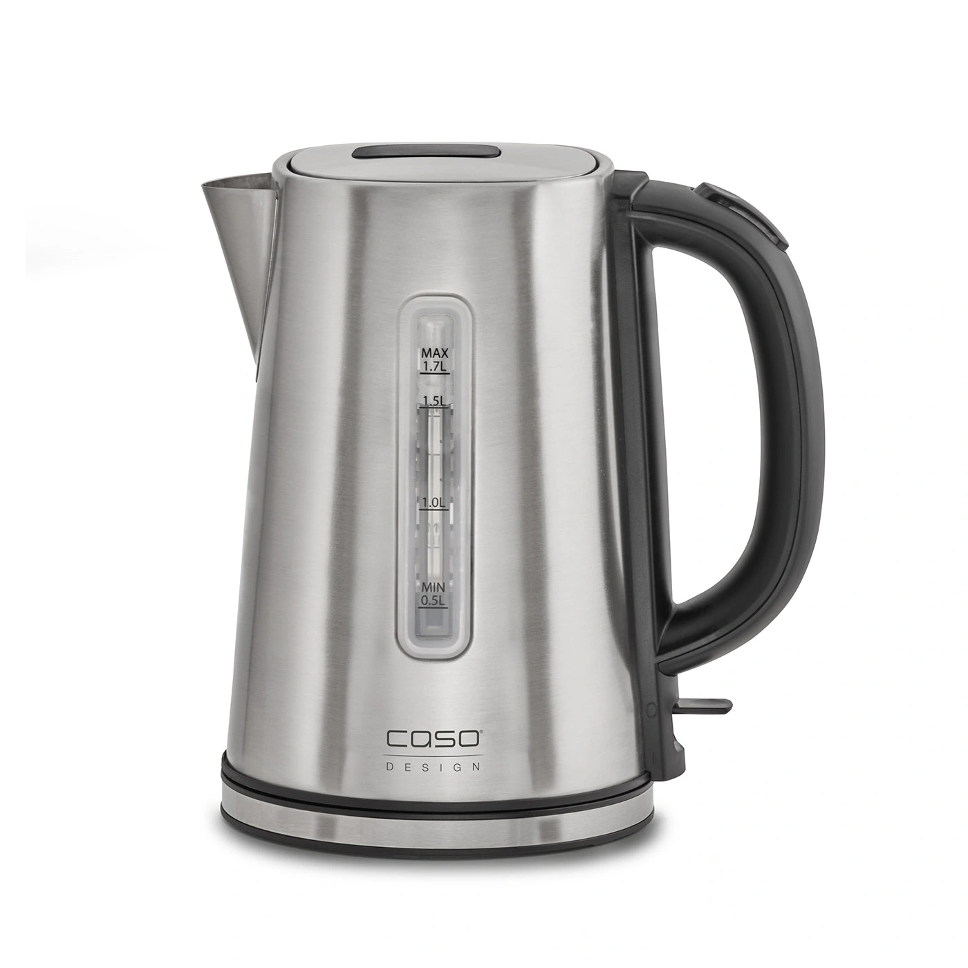 Edelstahl-Wasserkocher mit schwarzem Griff und Wasserstandsanzeige, Caso Design