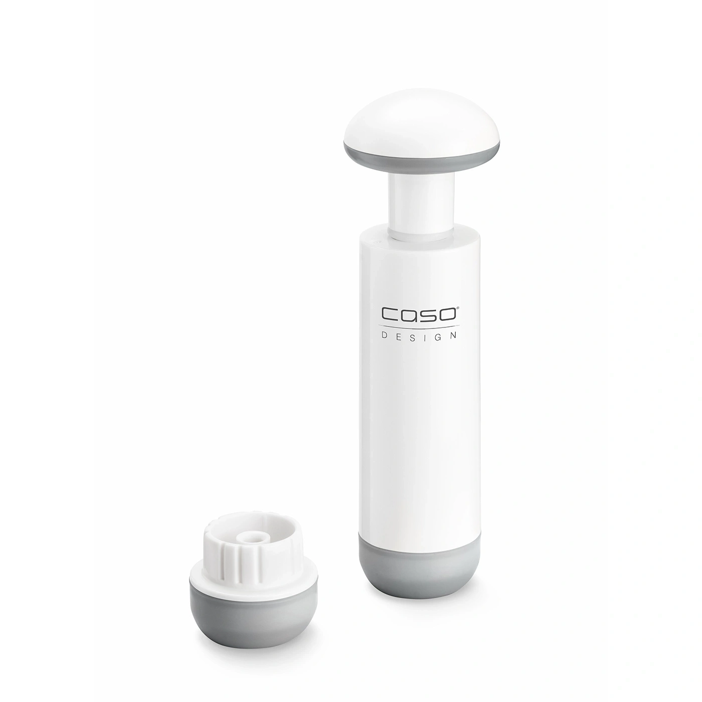 White vacuum sealer with gray accent and separate lid on a white background.
