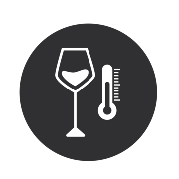 Wine glass and thermometer in a dark circle, wine temperature