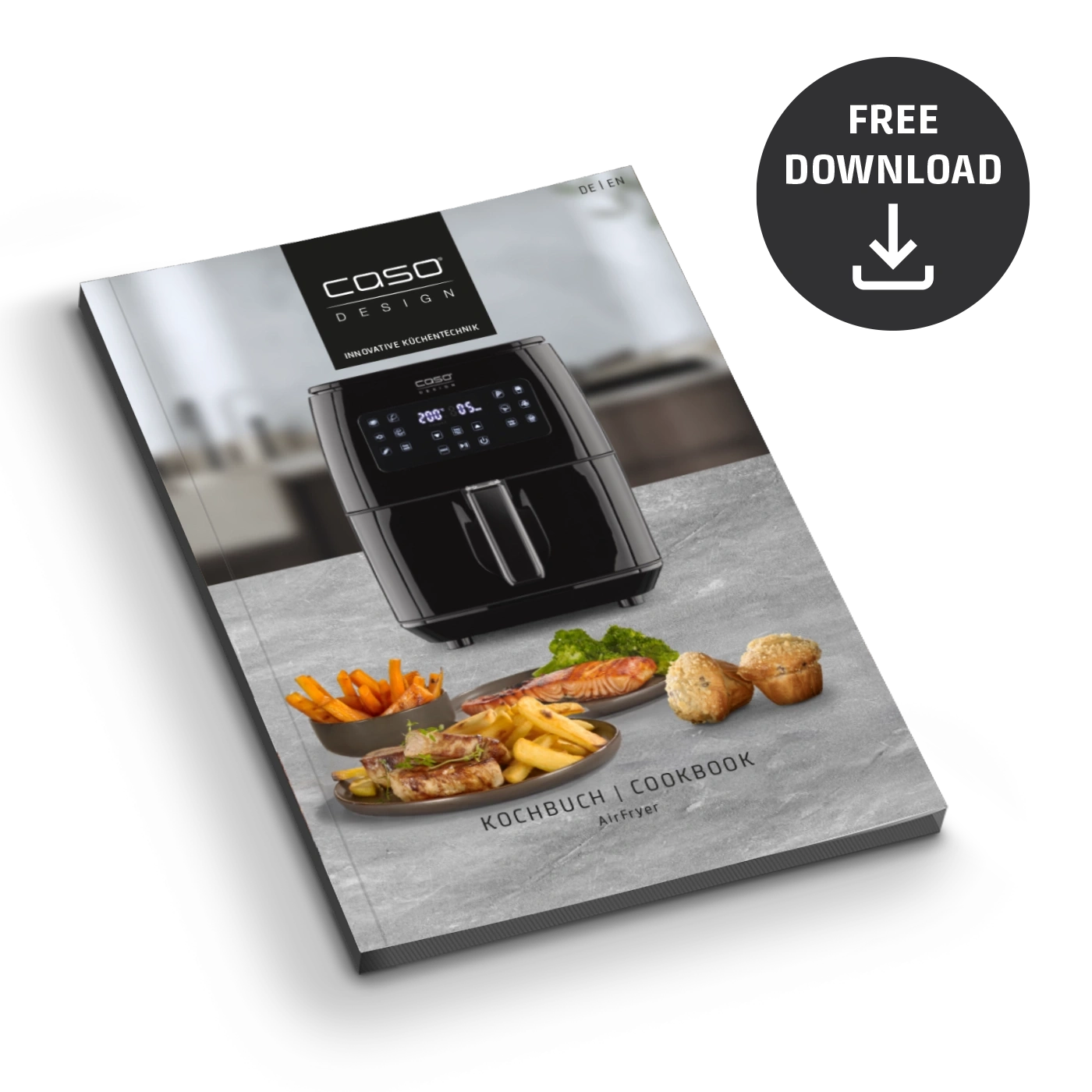 Airfryer cookbook by Caso Design with free download icon.