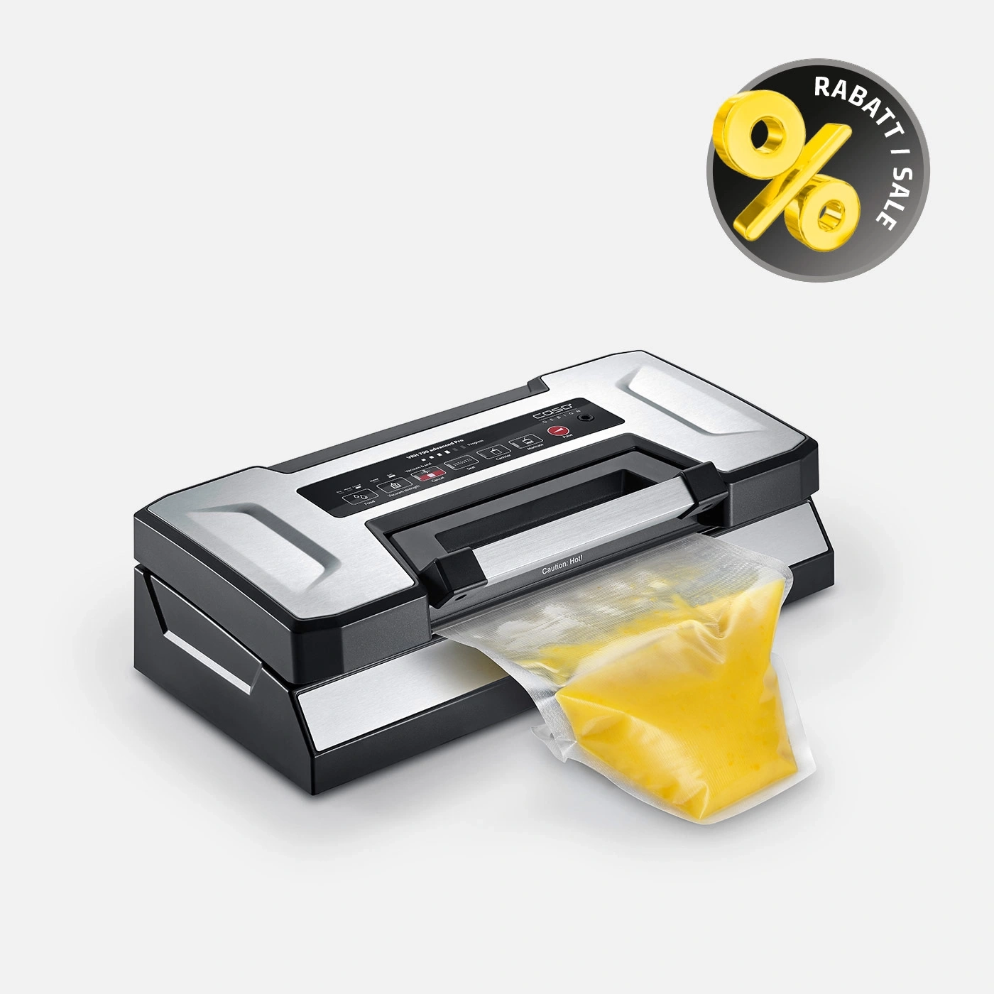 Vacuum sealer with yellow contents and discount symbol