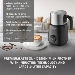 Milk frother with induction, large capacity, and modern design for perfect latte.