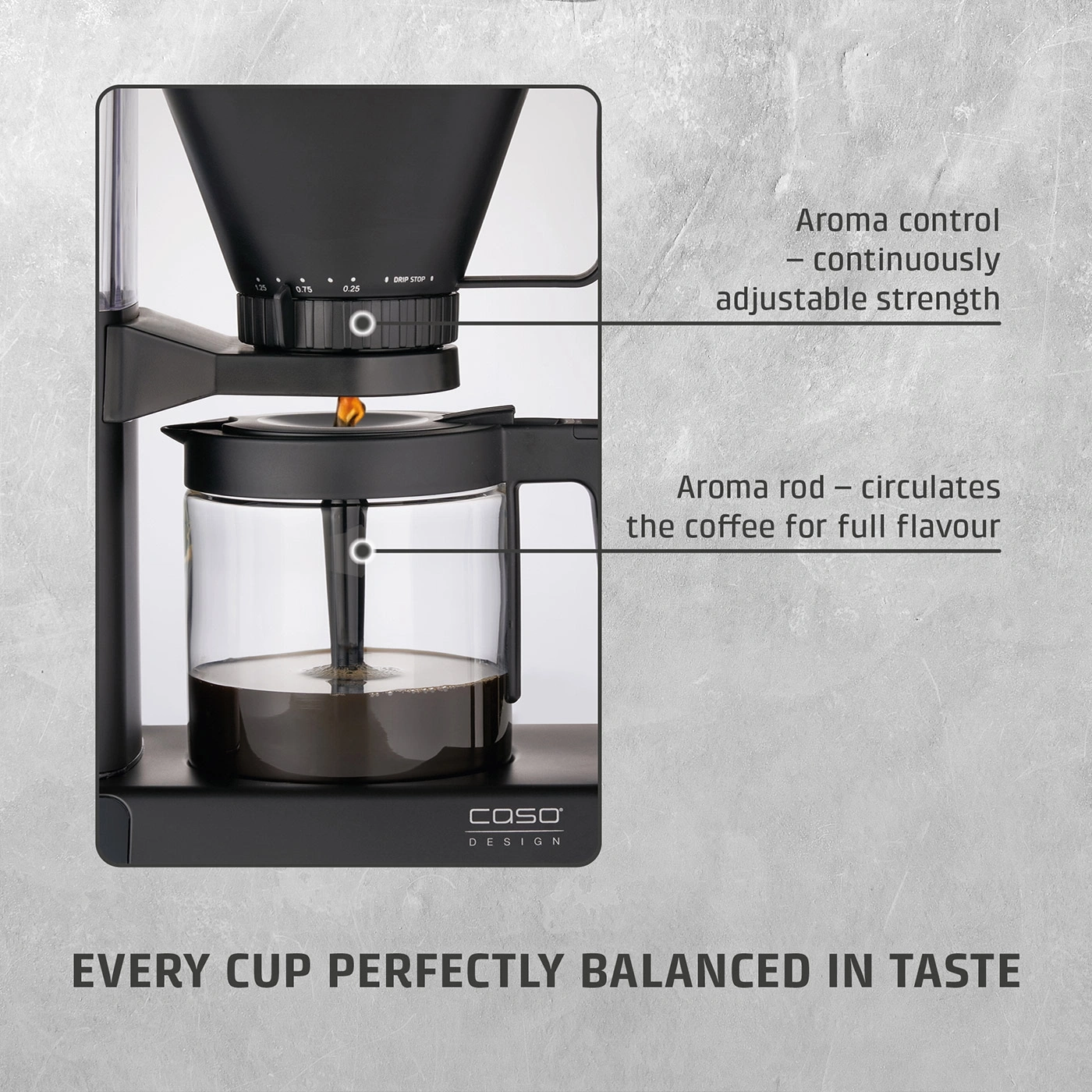 Coffee maker with aroma regulator and aroma rod for perfect coffee taste.