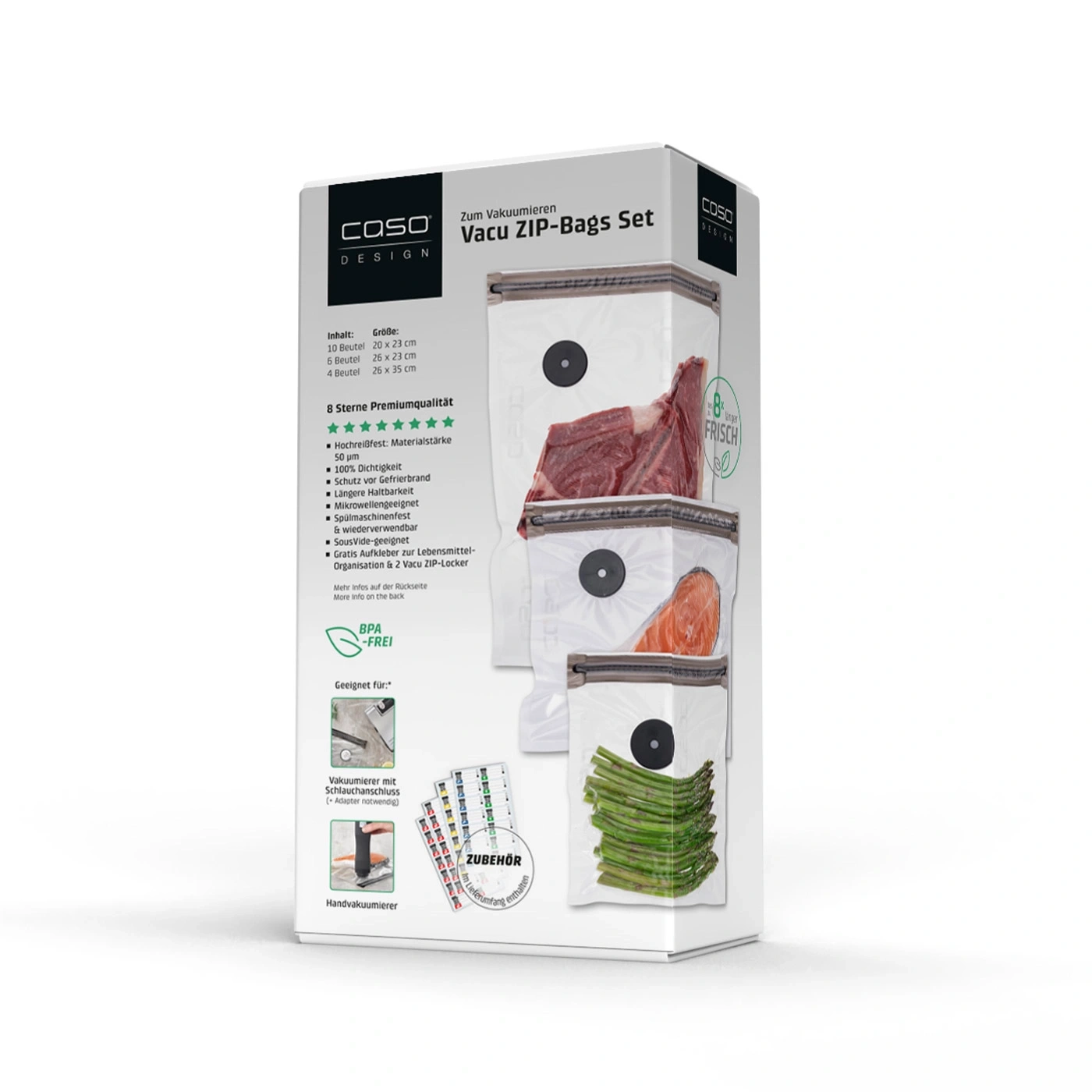 Caso Vacu ZIP-Bags Set, vacuum bags, BPA-free, for food, accessories included