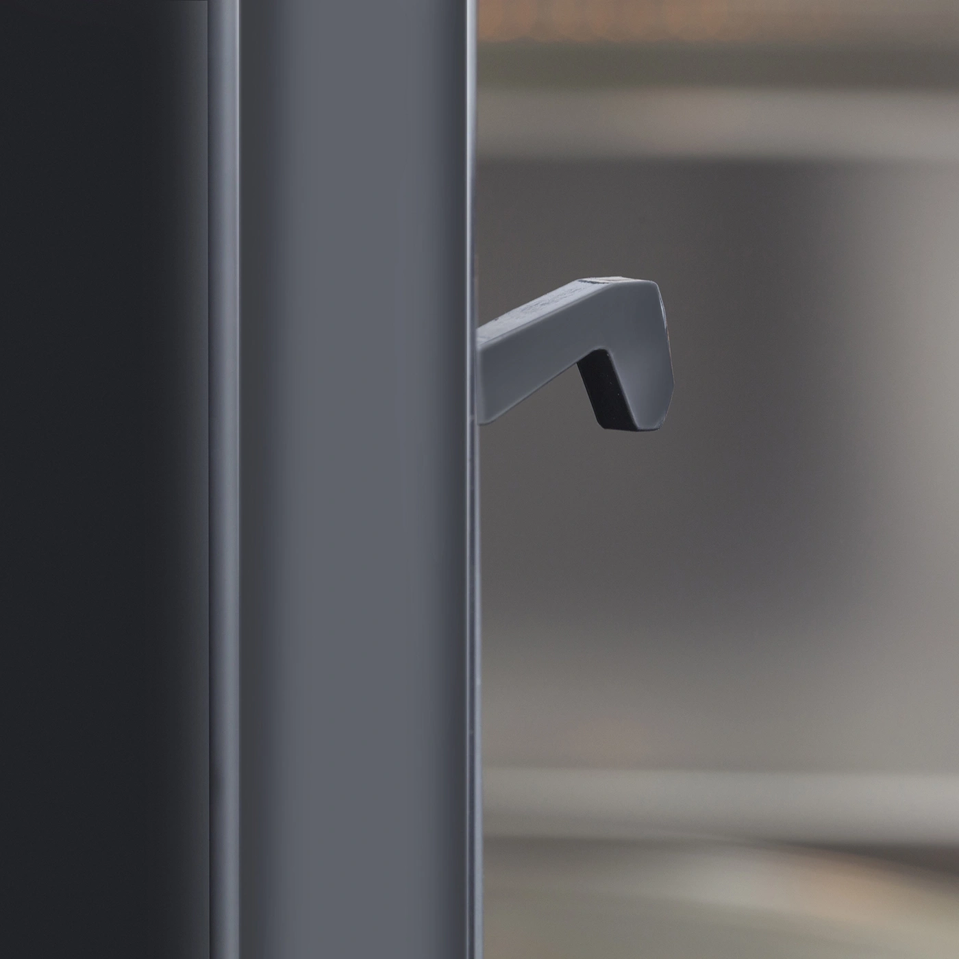 Gray door handle, close-up, detail, modern design, minimalist, gray, door
