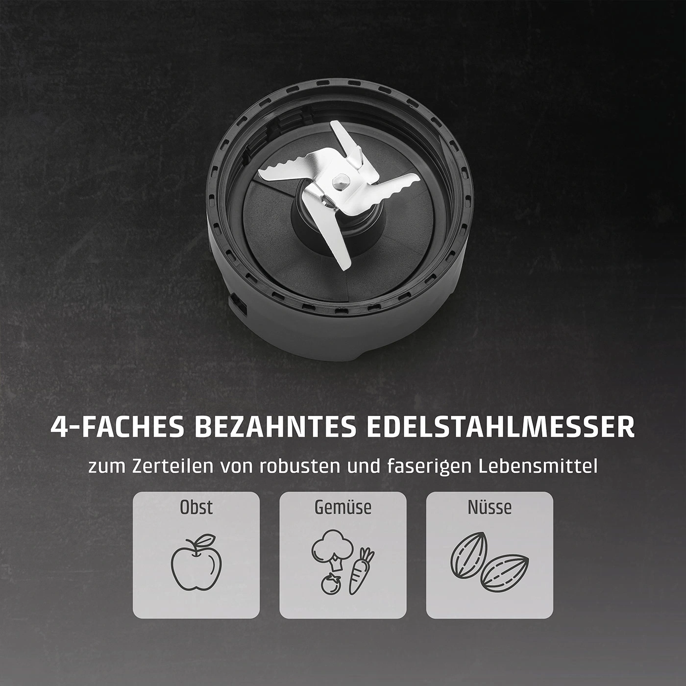 Ein 4-faches gezahntes Edelstahlmesser für Obst, Gemüse und Nüsse.