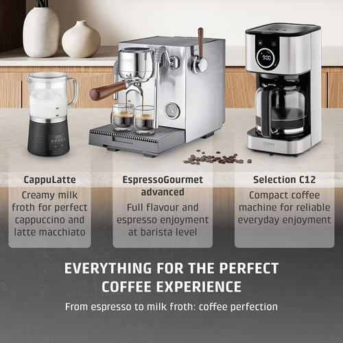 CASO coffee machines and milk frothers in promotional image