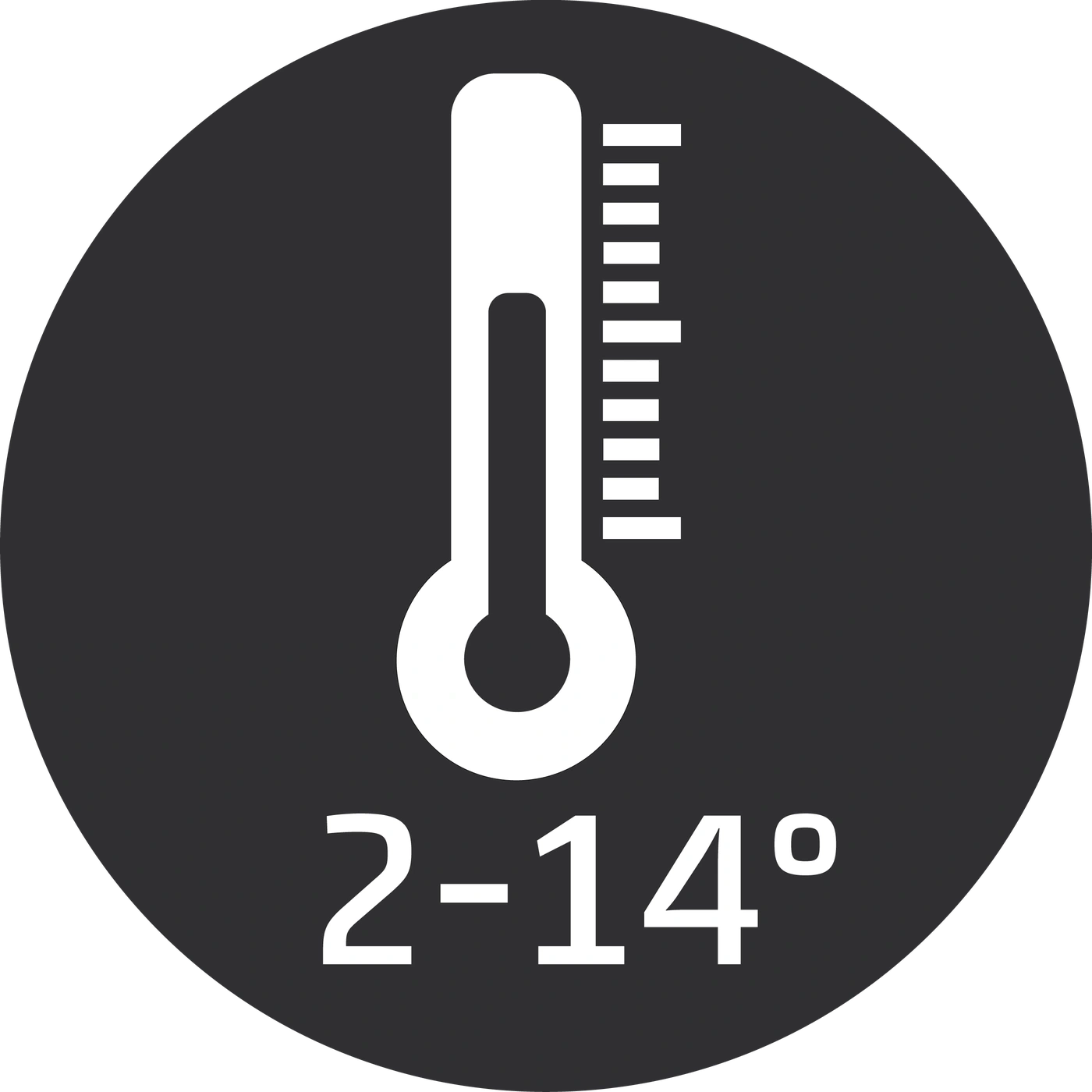 Temperature indicator with degrees ranging from 2 to 14 degrees