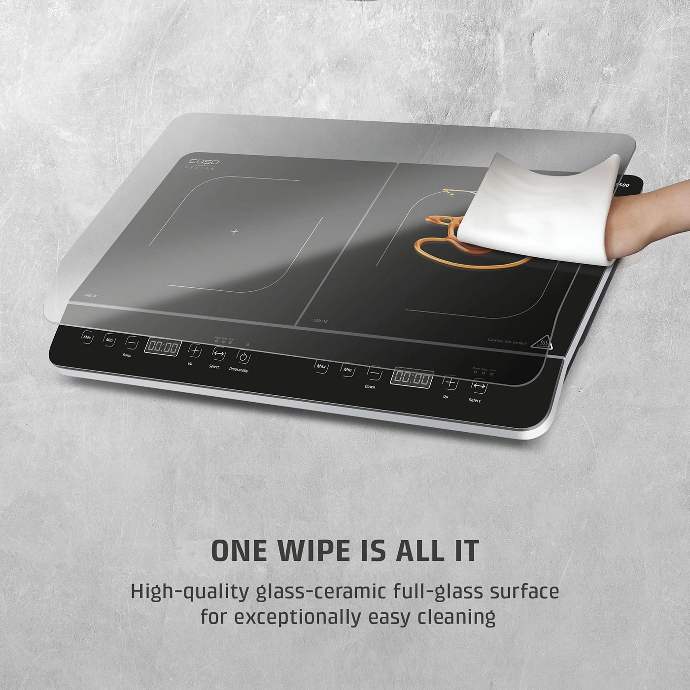 Glass-ceramic hob with easy cleaning and digital display