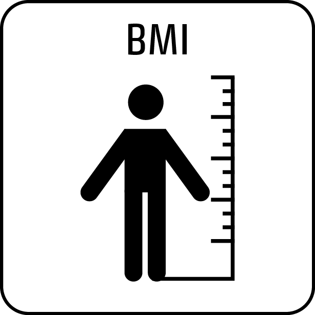 BMI-Symbol mit Person und Skala zur Messung der Körpergröße
