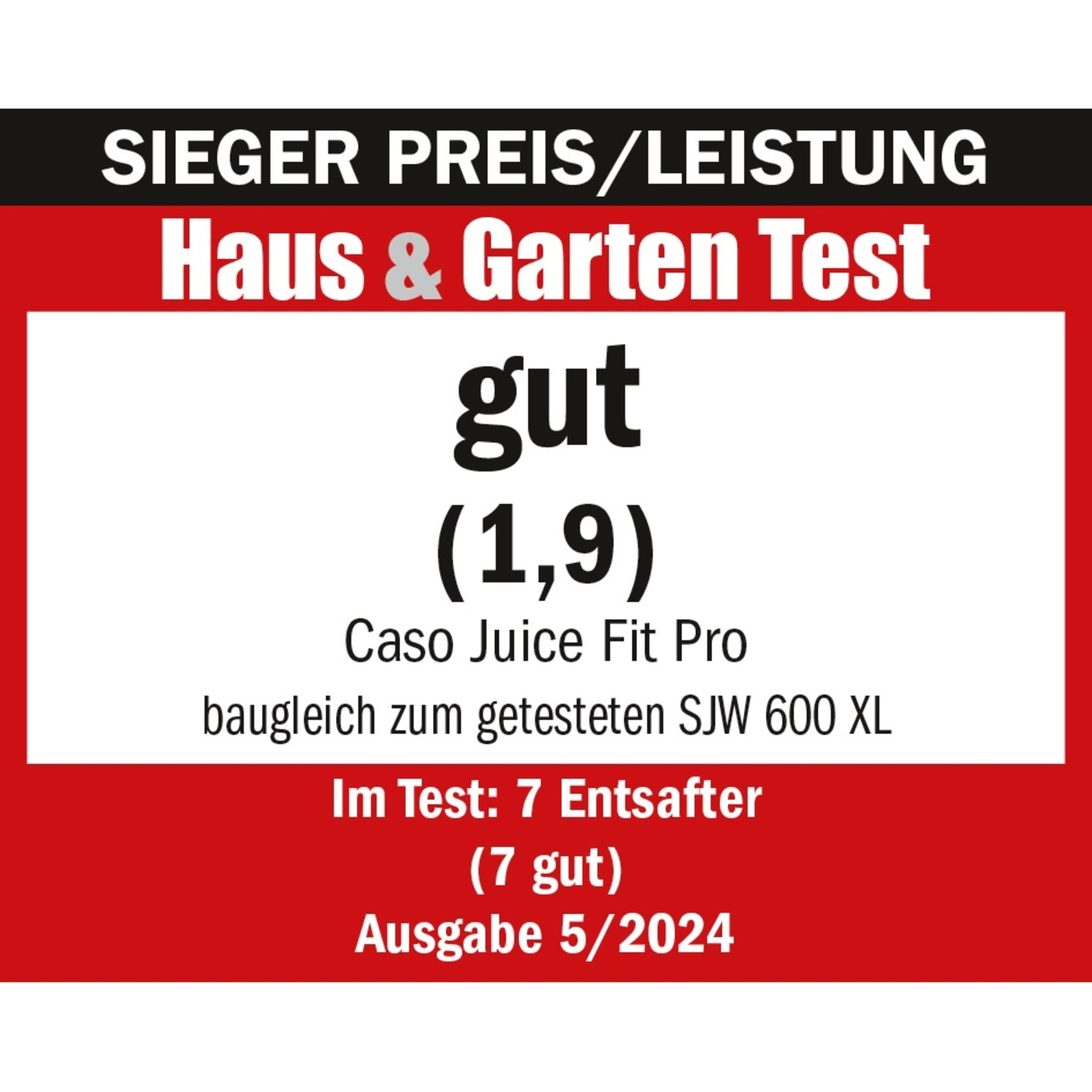 Winner Price/Performance, Home & Garden Test, good (1.9), Caso Juice Fit Pro, Issue 5/2024