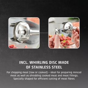 Stainless steel meat cutter, ideal for minced meat and meat fillings.