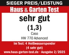 Auszeichnung für Haus & Garten Test: sehr gut (1,3) für Caso HW 770 Advanced.