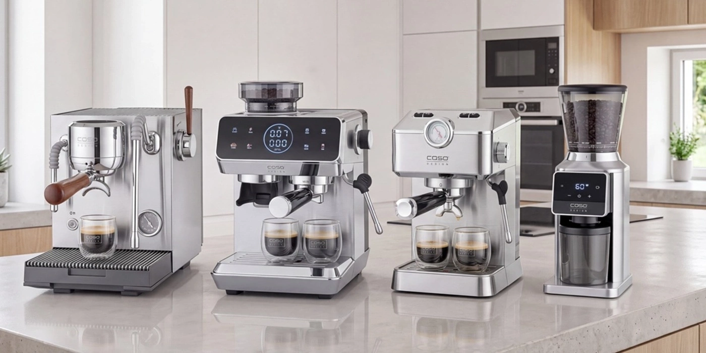 Several coffee machines and a coffee grinder stand on a kitchen countertop.
