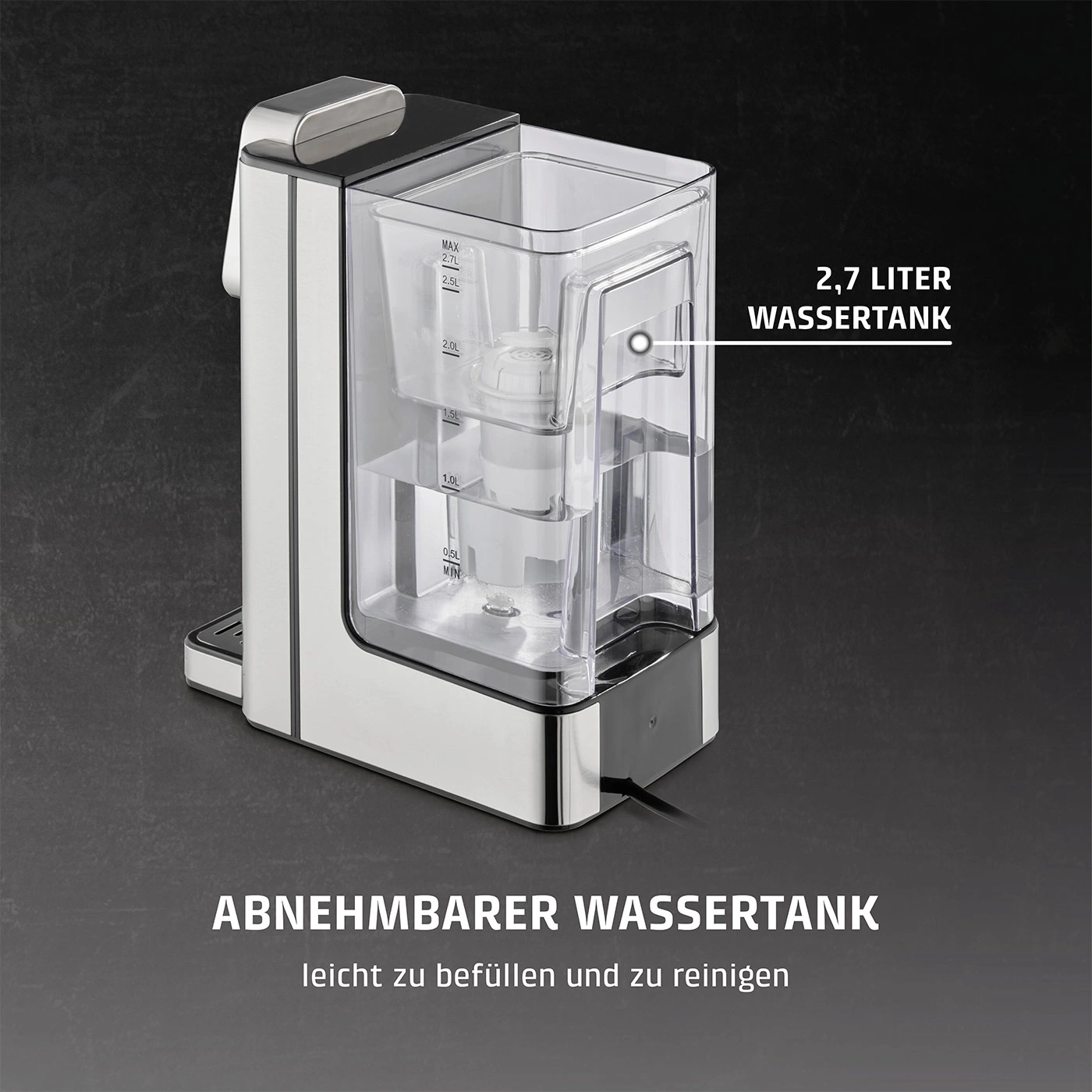 Kaffeemaschine mit abnehmbarem Wassertank, 2,7 Liter, leicht zu befüllen und reinigen.