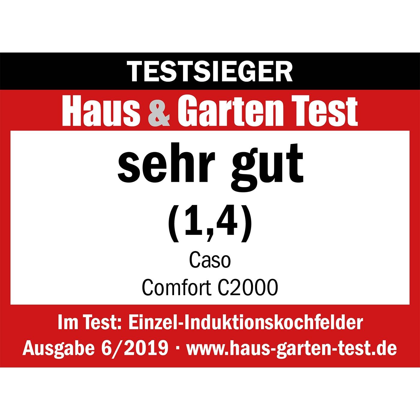 Test award for Caso Comfort C2000, very good, Haus & Garten Test, single induction cooktops