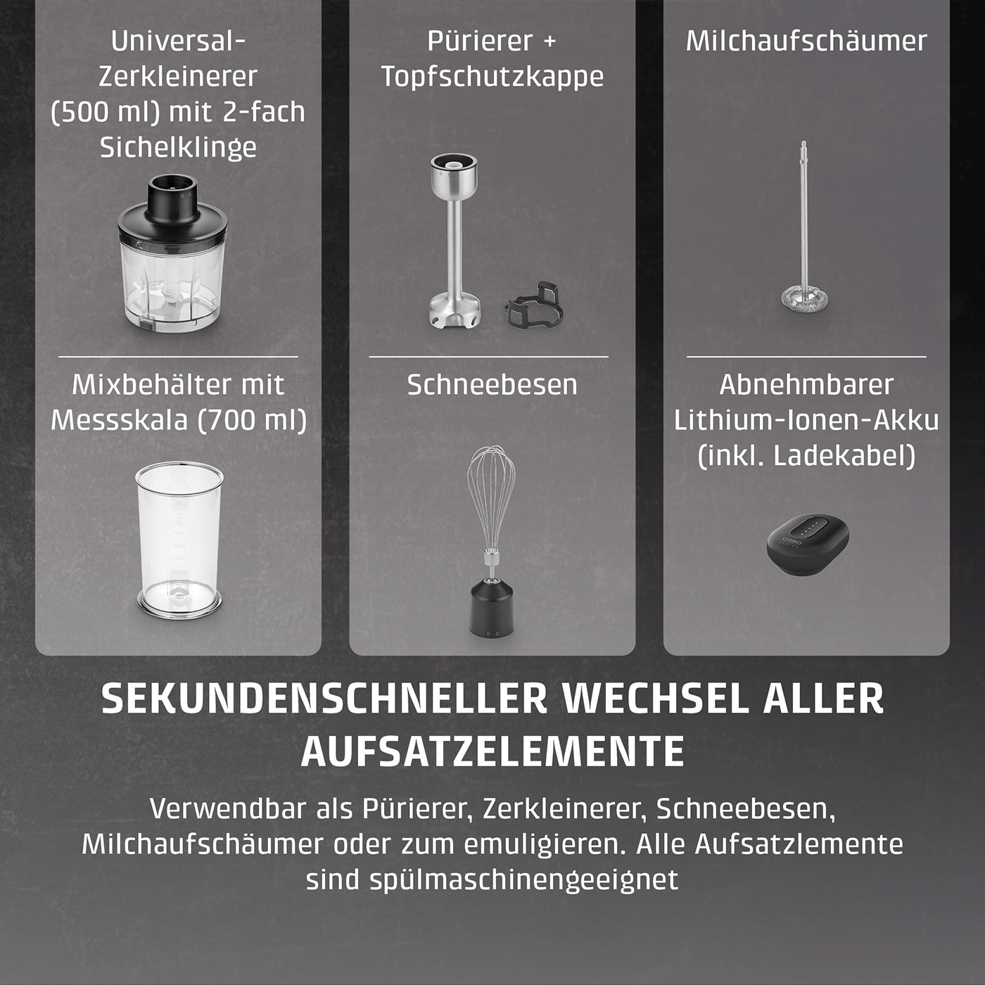 Click & Mash Kabelloses 4in1 Stabmixer-Set