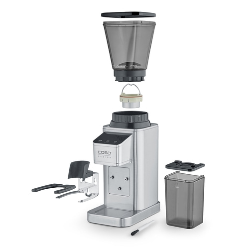BaristaChef Inox Kaffeemühle mit Auffangbehälter und Siebträgerhaltung