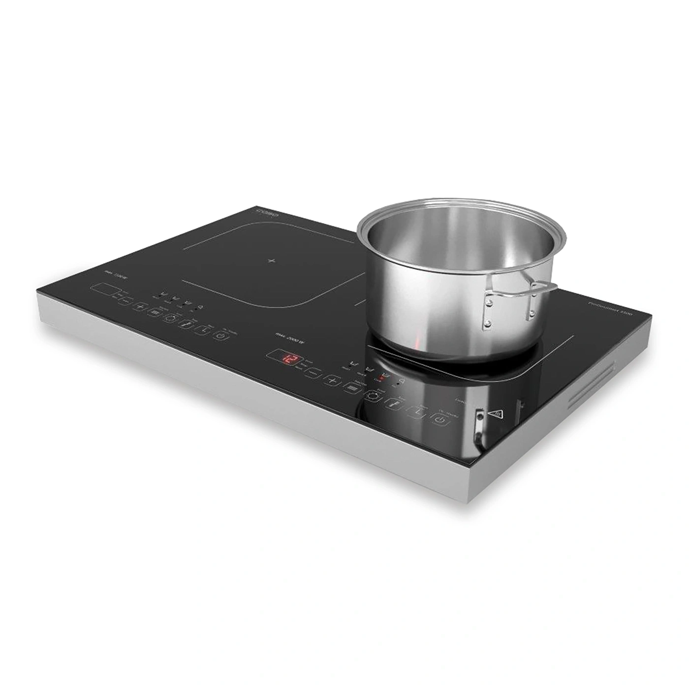 Induction cooktop with pot, stainless steel, kitchen, cooking, appliance, black, silver