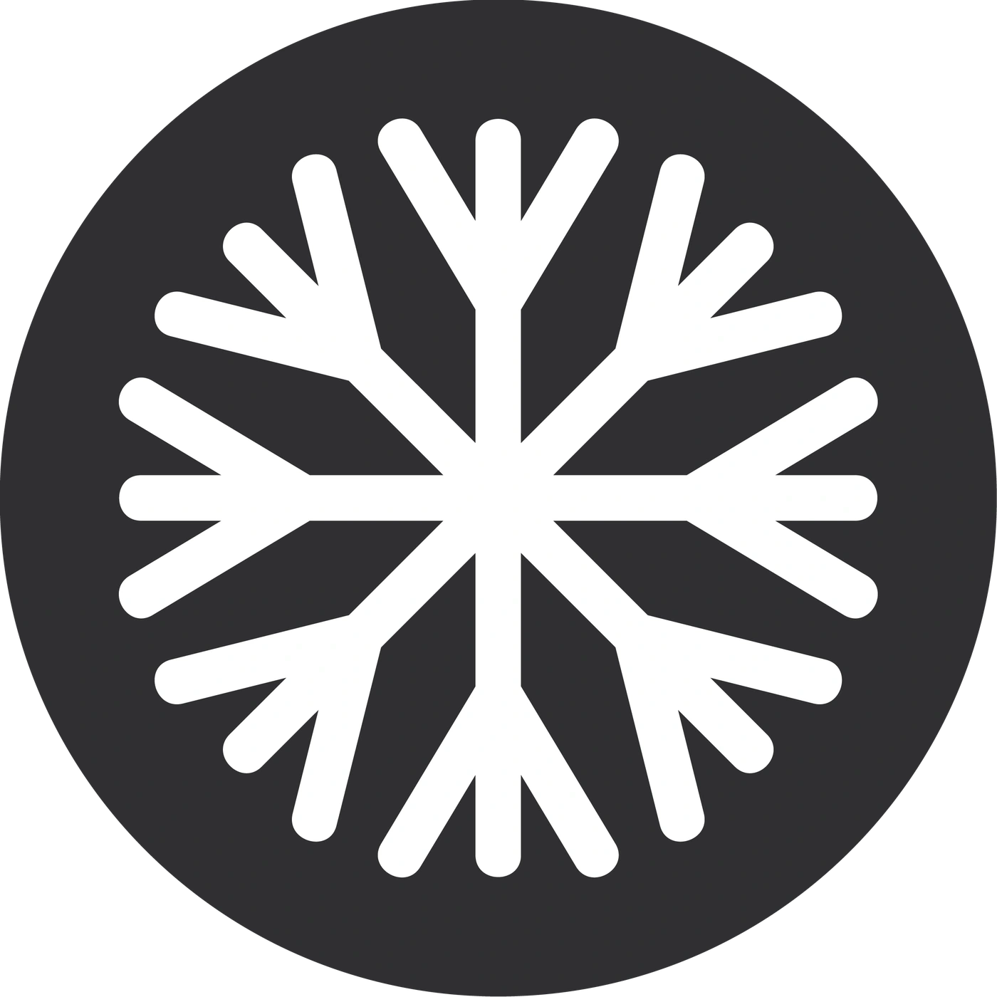 Schneeflocke in einem dunklen Kreis, Symbol für Kälte und Winter.