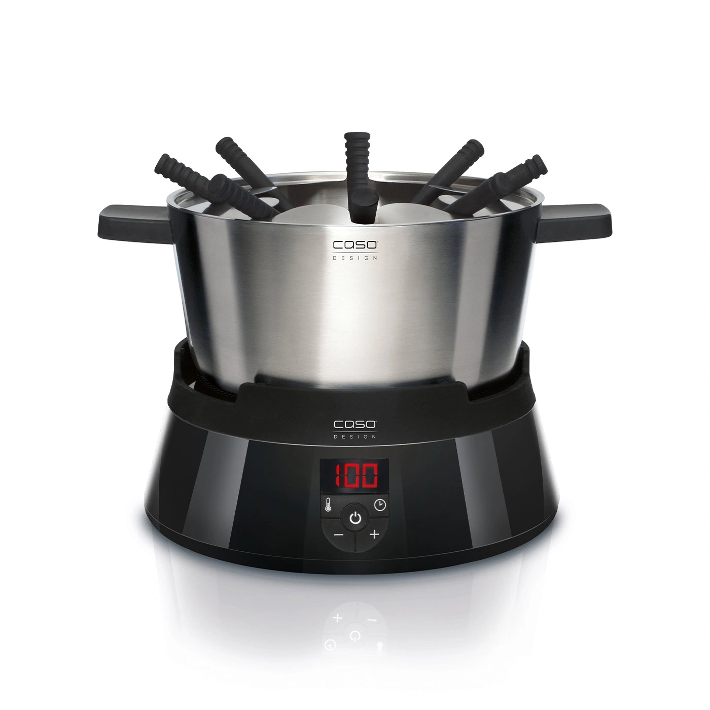 Fondue-Set mit Edelstahl-Topf und digitaler Temperaturanzeige, schwarz