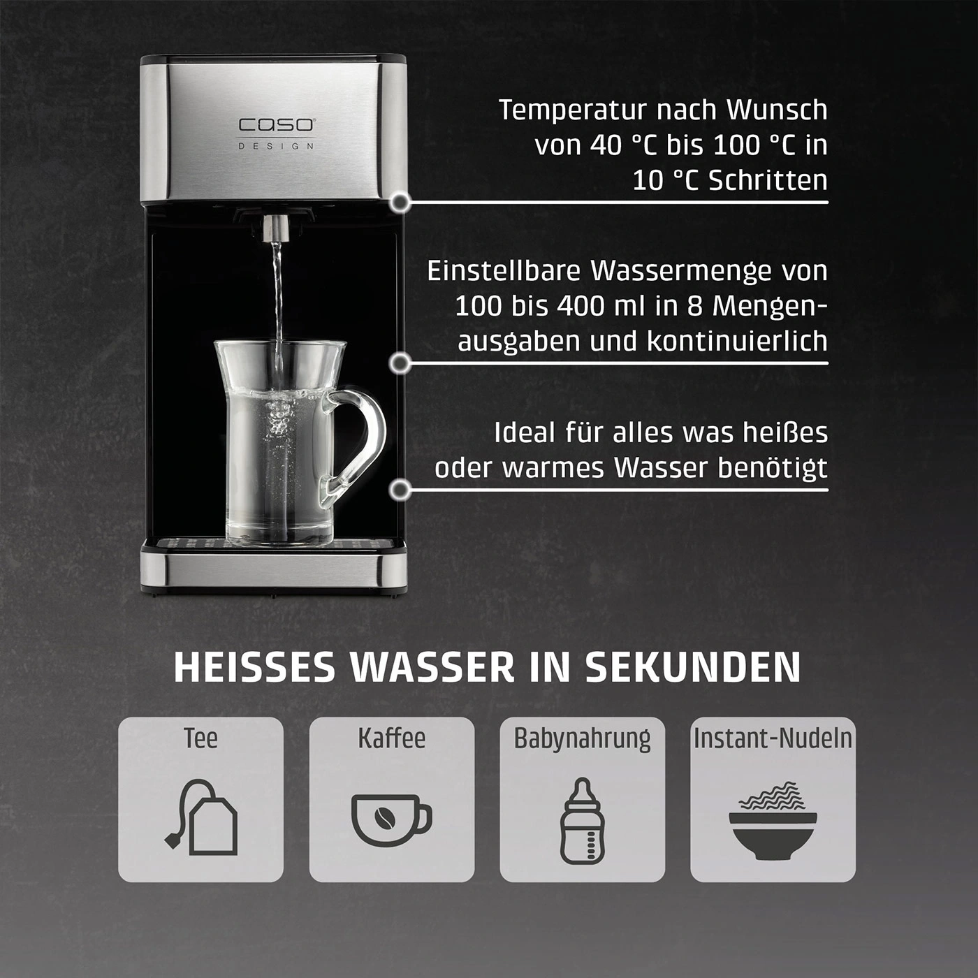 Ein Wasserspender für heißes Wasser in Sekunden, ideal für Tee, Kaffee, Babynahrung und Instant-Nudeln.