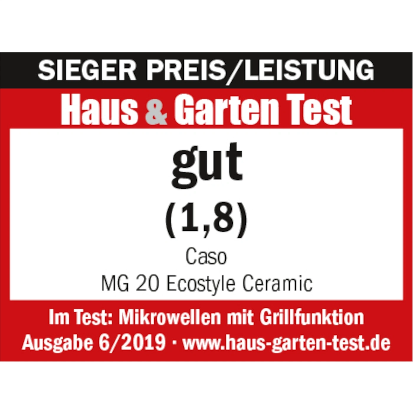 Microwave award: Haus & Garten Test, good (1.8), Caso MG 20 Ecostyle Ceramic, with grill function