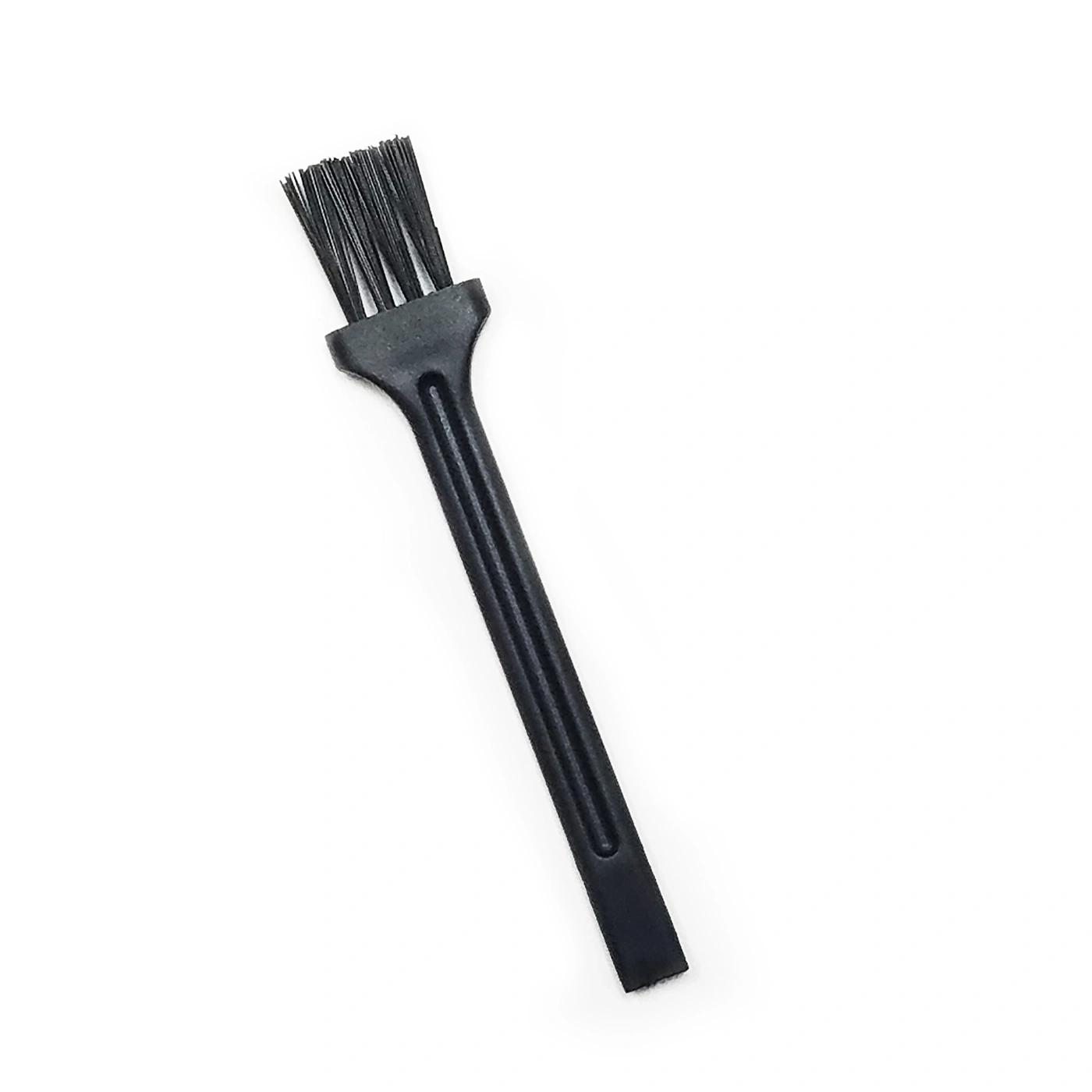 Black brush with bristles, on white background, for cleaning purposes