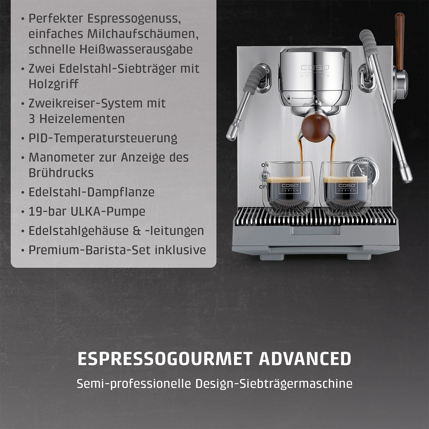 Eine Espressomaschine mit zwei Gläsern Kaffee.