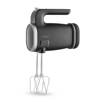 Schwarzer Handmixer mit silbernen Akzenten und Caso Design Logo.