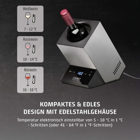 Wine cooler with temperature display for white, rosé, and red wine.