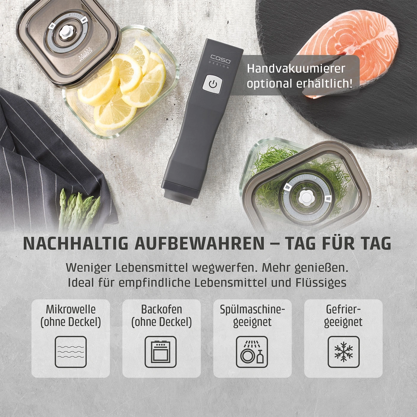 VacuBoxx Eco-Duo S 2 Vakuum-Frischebehälter aus Borosilikatglas mit SAN-Deckel