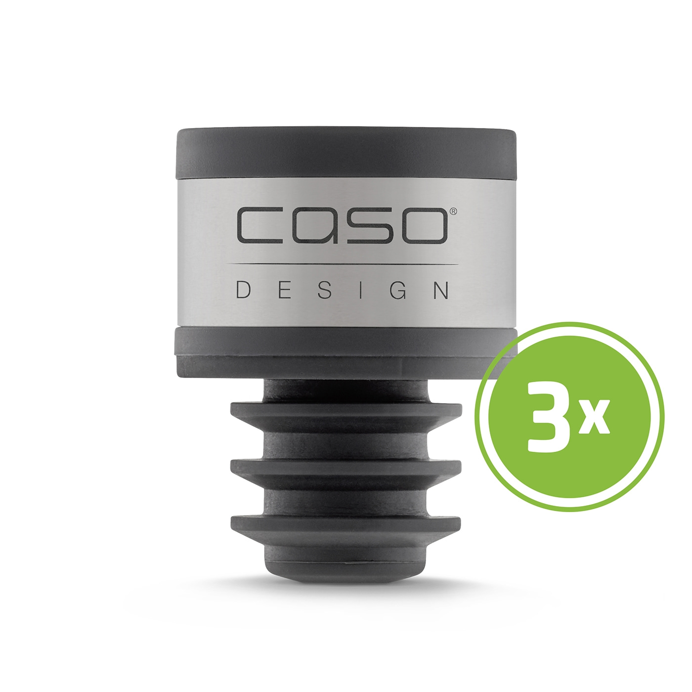 CASO wine stopper set of 3, design, black and silver, bottle closure