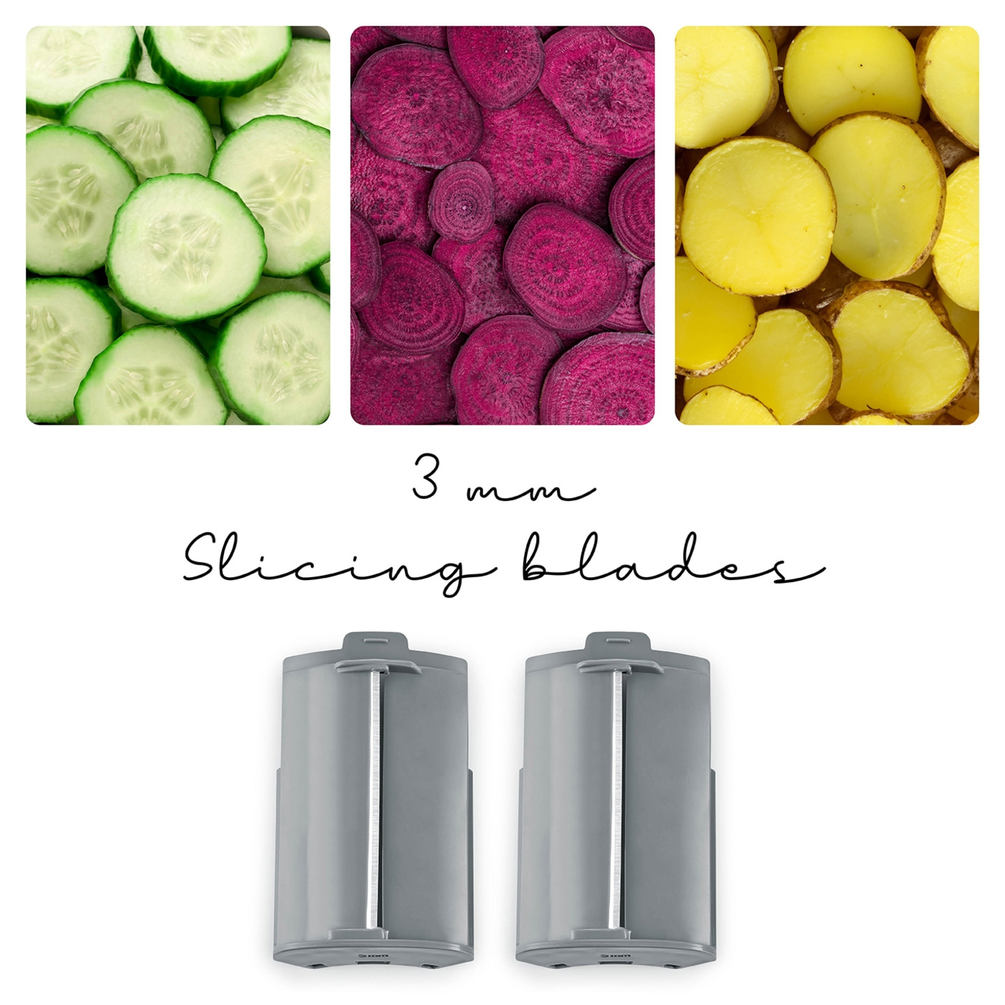 Vegetables, 3mm slicing blades, cucumbers, beets, potatoes, kitchen utensils, close-up