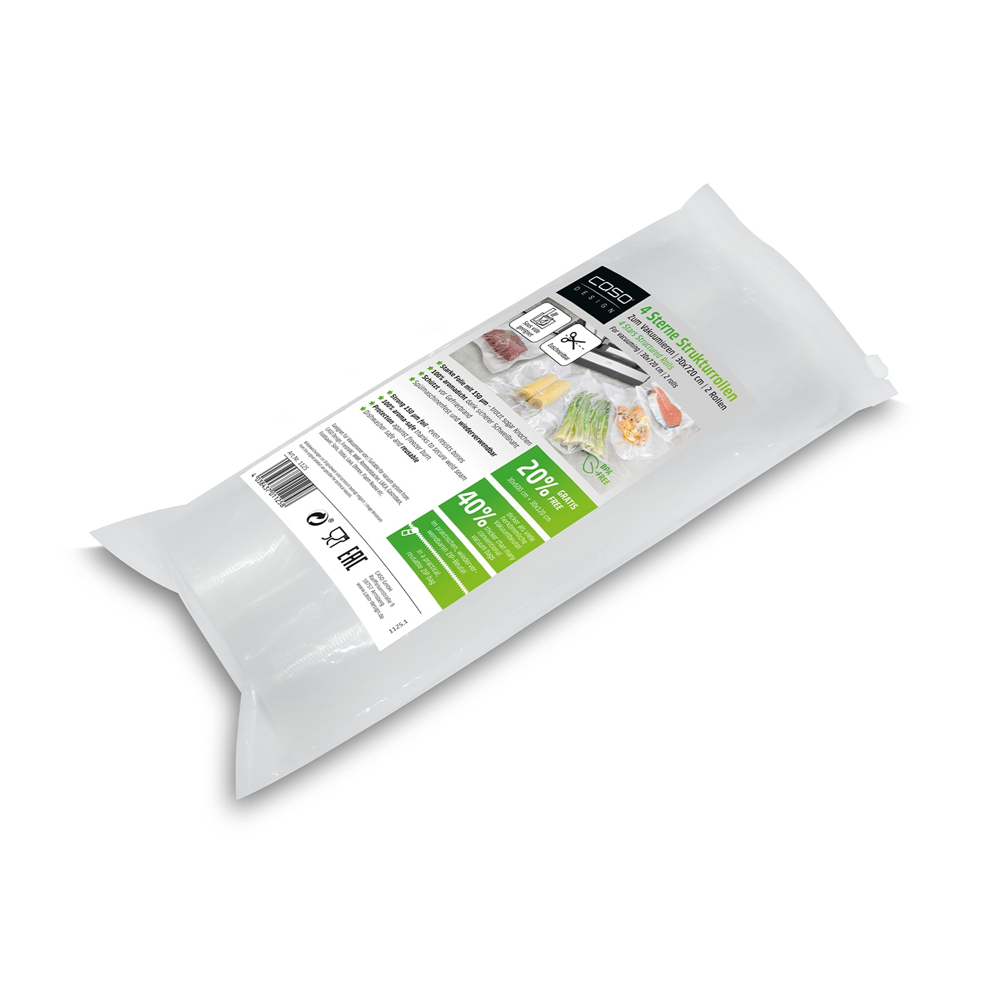 4 Sterne Strukturrollen 30x720 cm, 2 Stück, 150 μm zum Vakuumieren + Sous Vide Garen