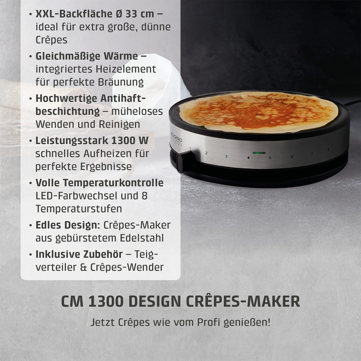 Crêpes-Maker mit XXL-Backfläche und Zubehör