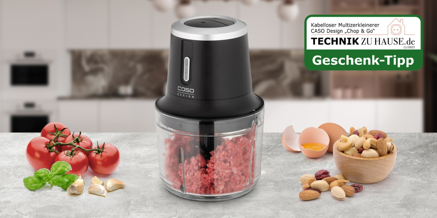 Küchenmaschine mit Zutaten und Geschenk-Tipp-Label