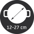 Cookware size indicator: Diameter from 12 to 27 cm, suitable for various cooking needs.